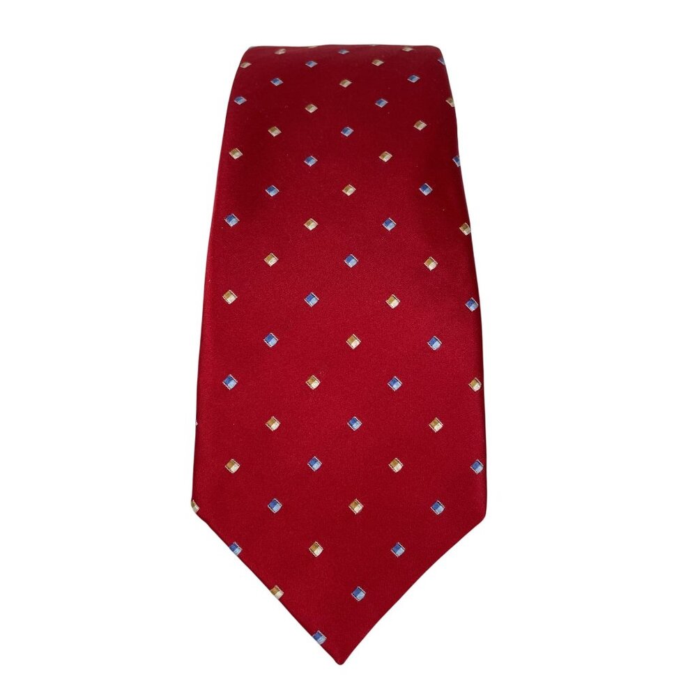 David Donahue Red‎ Geometric Silk Blend Tie Woven in Italy Handmade USA